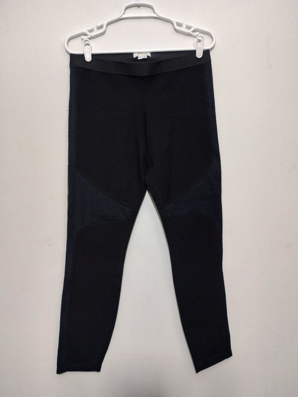 HELMUT LANG Womens L Elastic Waistband High Rise Mesh Trim Leggings Black